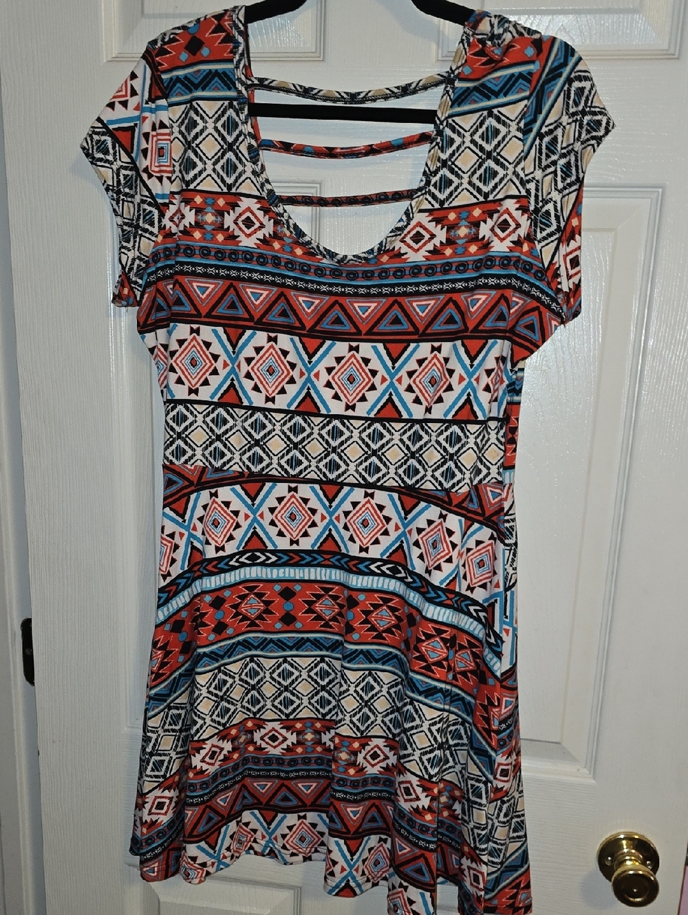 Bobbie Brooks Aztec Print Strappy Back Midi Dress - Red,‎ Blue, Black, White